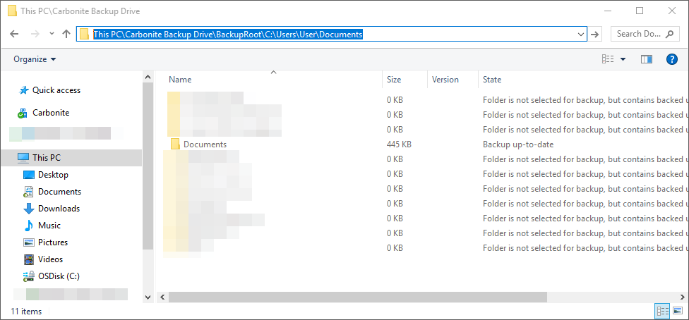 Carbonite Backup Drive: Highlight file path